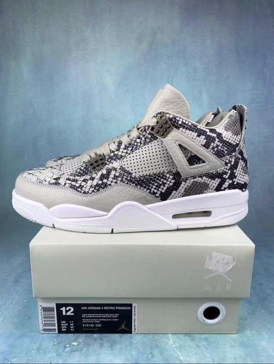 Jordan Air Jordan 4 Retro Snakeskin Mid-top Retro Basketball Shoes Unisex Models Gray And White