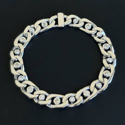 14k white gold 2CTW natural diamond curb style 8” fashion bracelet 9.5mm