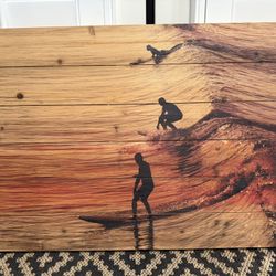 Cool Surf Wall Art On Wood Plank Frame By Parvez Taj