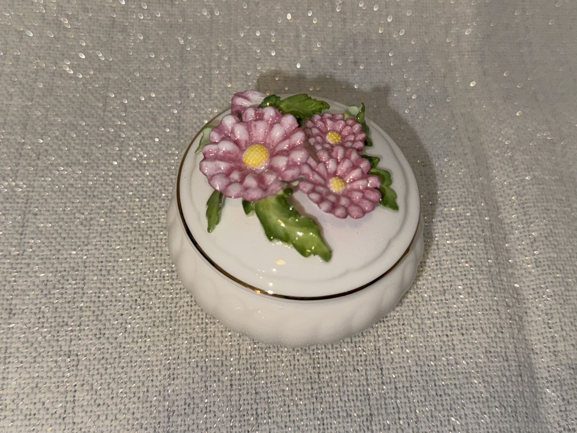 Small Vintage Bone China Trinket Bowl with Floral Lid