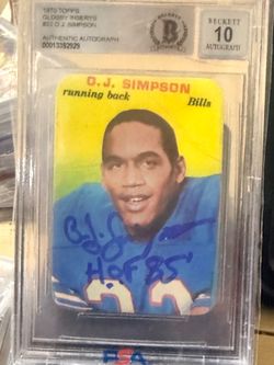 1970 Topps Glossy O.J. Simpson Signed Card BGS 10