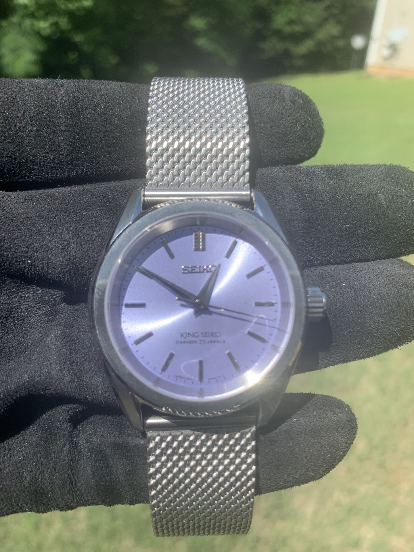 Custom Seiko w/Stainless Steel Mesh Bracelet and Purple Dial
