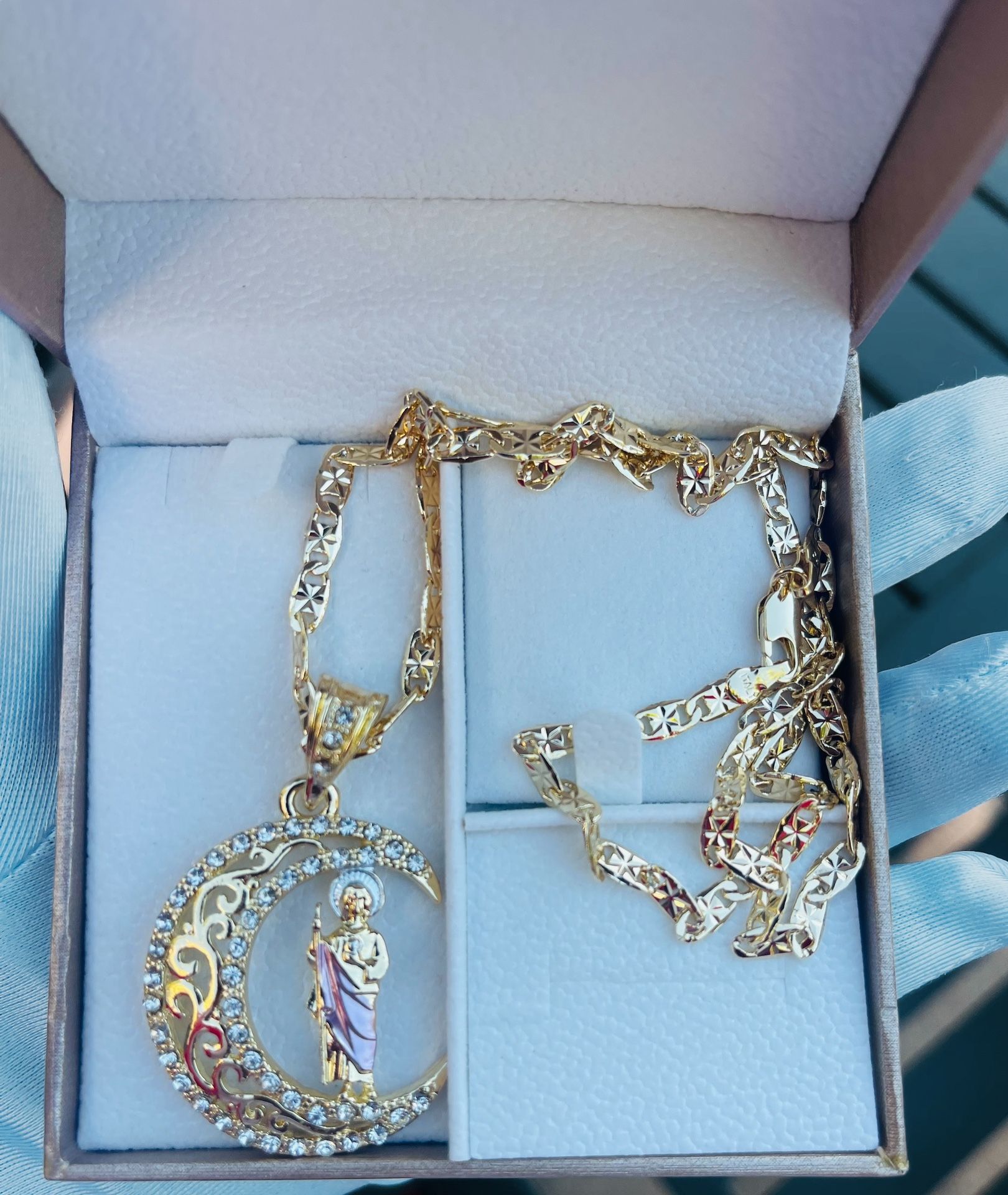 San Judas Colgante Con Collar De Oro Laminado 18k/Necklace Saint Jude Gold Plate