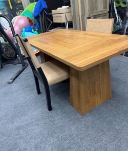 Wooden Pedestal Dining Table with 2 Chairs