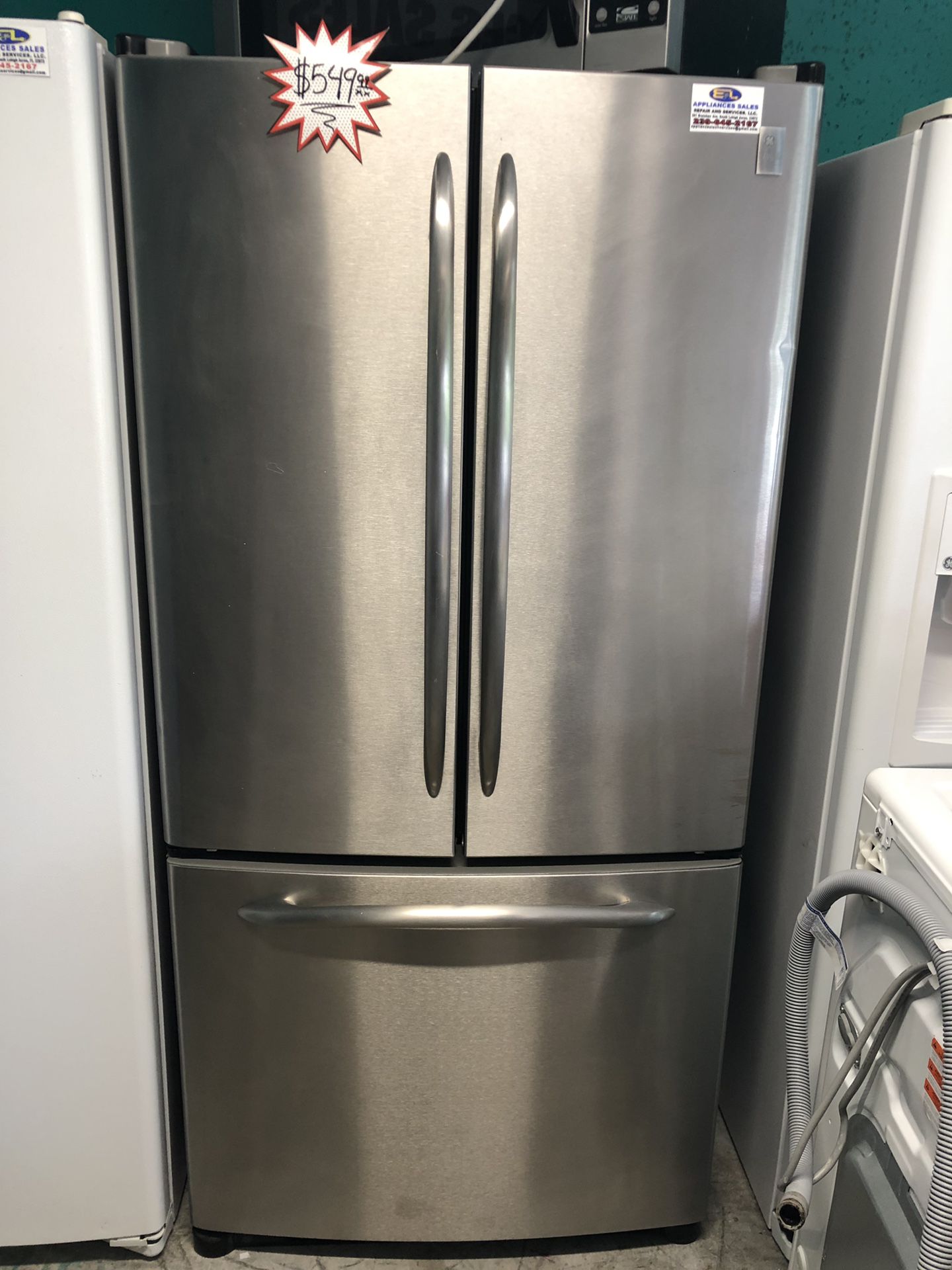 A stainless steel GE Profile French door refrigerator