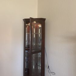 $55 Antique Corner Mahogany Cabinet With A Plug For Showcase Lighting 