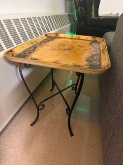 Vintage Floral Tray Table – Folding Iron Stand