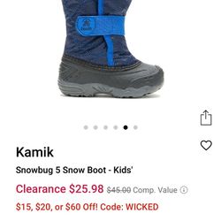 Kamik Snowybug Winter Snow Boots Toddler Size 8