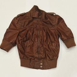 Charlotte Russe Jacket Leather Brown Zipper Kids Size Medium SUPER CLEAN!