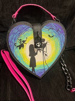 Disney Parks Nightmare Before Christmas Jack & Sally Heart Crossbody Bag Handbag