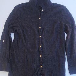 JM Collection Black Mesh Button Up