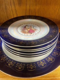 Vintage Romeo And Juliet Dessert Plates Set Gold Plated