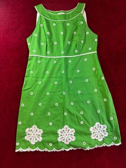 Lilly Pulitzer Green Sleeveless Shift Dress with White Embroidery
