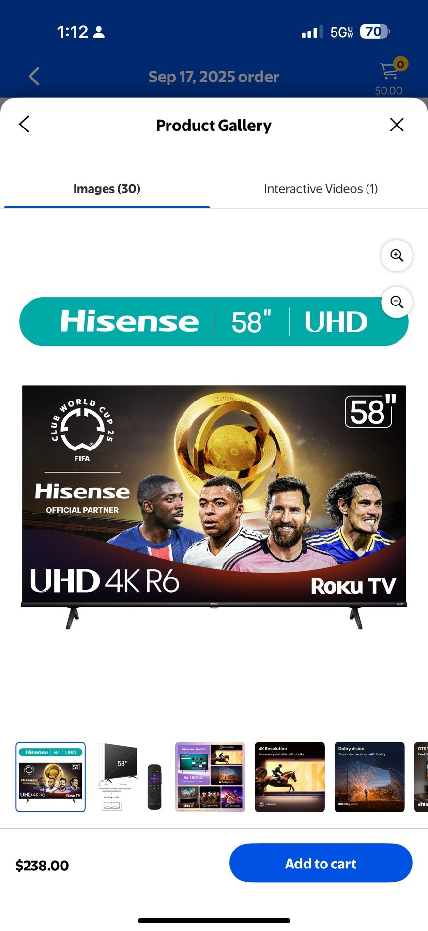 Hisense 58" Class 4K UHD LED LCD Roku Smart TV HDR R6 Series 58R6E3