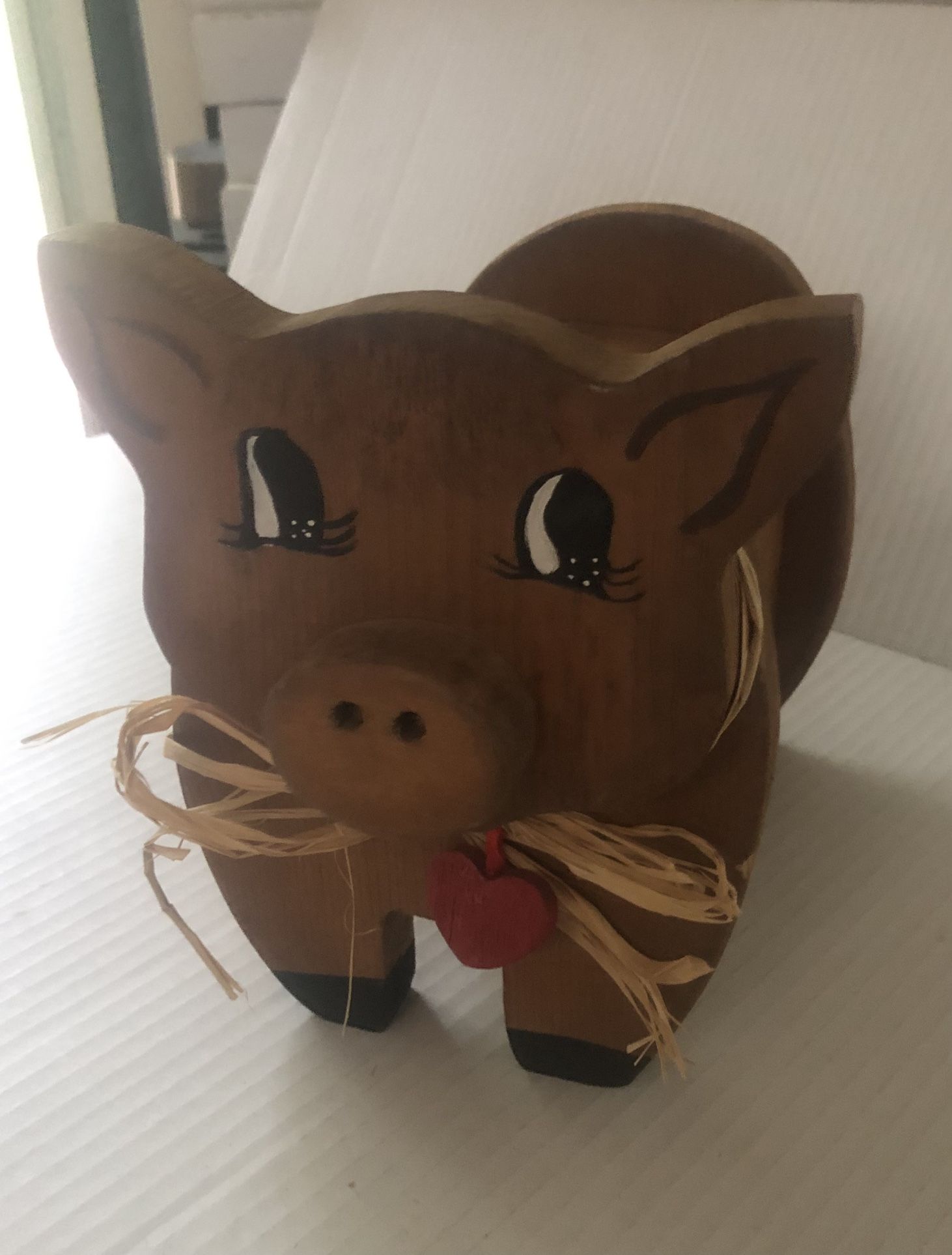 Hand made wooden pig bank, handpainted, chunky piggy bank