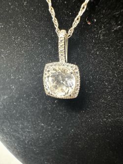 Sterling Silver Halo Pendant Cushion Cut Gemstone Necklace 925 Silver Elegant Jewelry Gift
