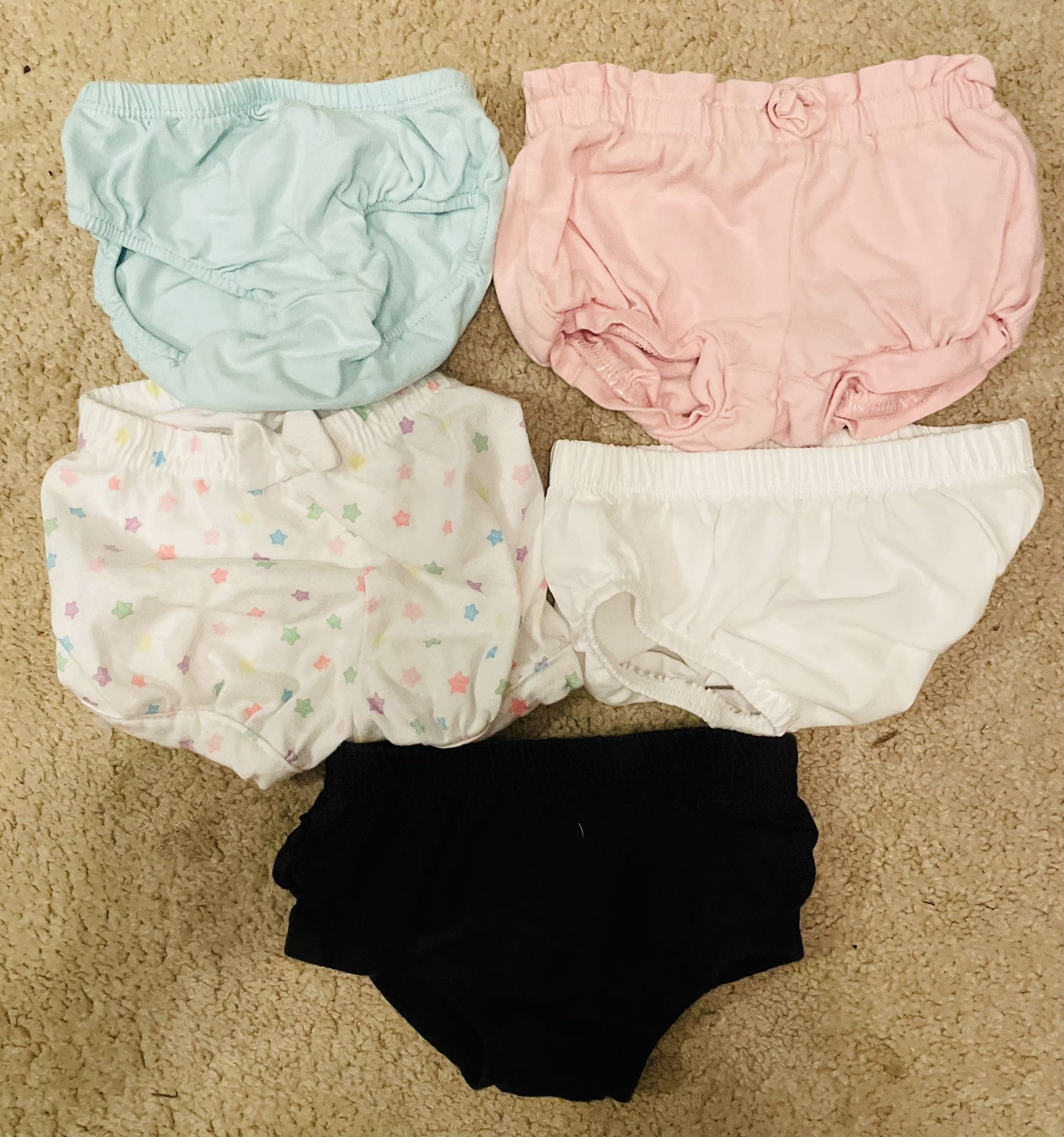 Twenty Four Pack Girl’s 3-6M to 24M Bloomers Bundle; Multiple Brands, Colors, Designs, & Sizes (Most Are Stretchy & Last Well Beyond the Listed Size)