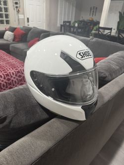 White Shoei Motorcycle Helmet and Accessories 