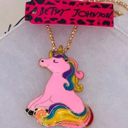BETSEY JOHNSON "PINKY PIE UNICORN!" SUPER PRETTY PINK UNICORN BROOCH/ NECKLACE NEW!