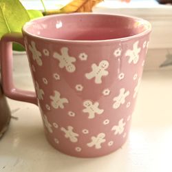 Pink Mug with White Gingerbread Pattern