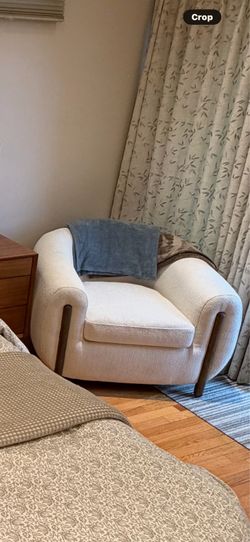 Kathy Kuo Home - Riley Modern Classic Ivory Performance Brown Wood Arm Chair