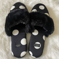 Victoria's Secret Women's Slippers Black Polka Dot Size L - 9/10