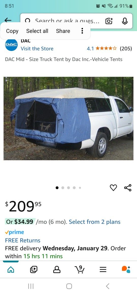 DAC Mid - Size Truck Tent by Dac Inc.-Vehicle Tent. Brand new. Still in box.