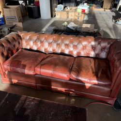 2  Real Leather Chesterfield Couch N Chair 