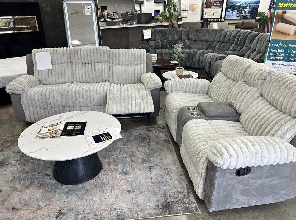 Plush Corduroy Recliner Sofa & Lovesest with USB