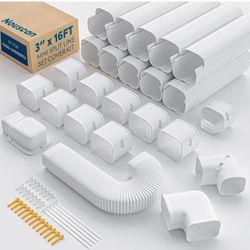 3" 16Ft Mini Split Line Set Cover with Flexible Duct, Upgrade PP Decorative Minisplit Lineset Cover Kit, Paintable for Mini Split, Air Conditioner, Ce
