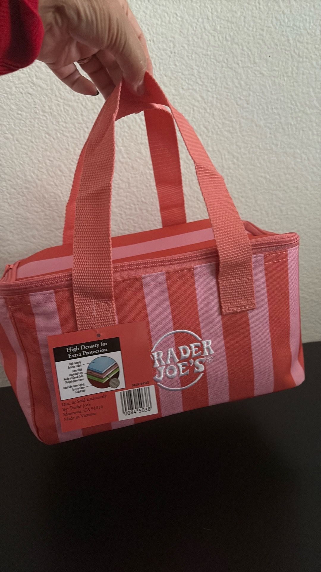 Trader Joe's Pink Orange Stripes Stripped Mini Insulated Lunch Bag 1.5 Gallon . Summer edition 2026