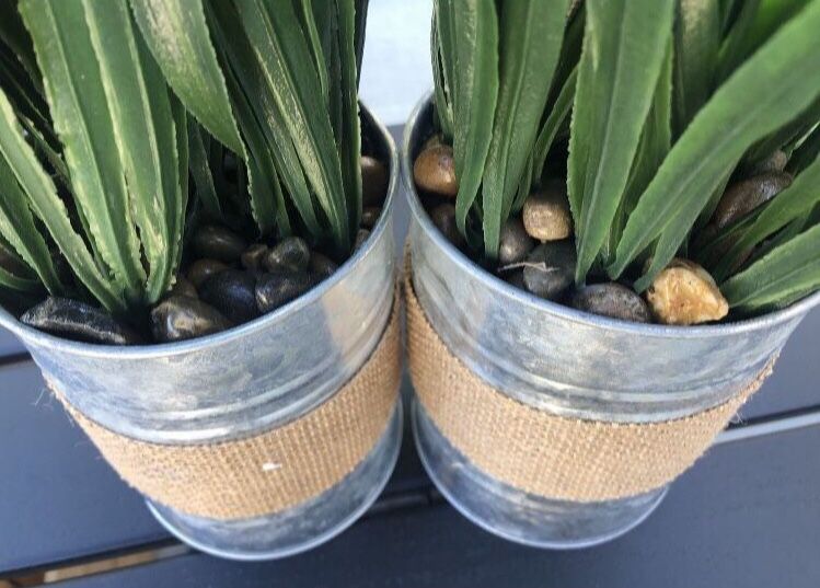 Farmhouse Tabletop Home Decor Grass Metal Pots With Burlap Lot Of 6