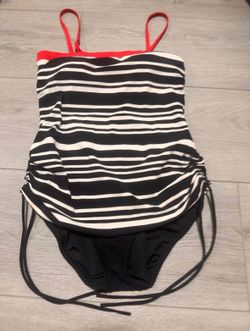 NWOT Lands' End size 6 striped bandeau one-piece swimsuit featuring side ties for adjustable ruching