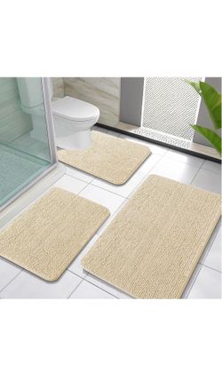 OLANLY Chenille Bathroom Rugs Sets 3 Piece, 36"x24"+30"x20"+24"x16".