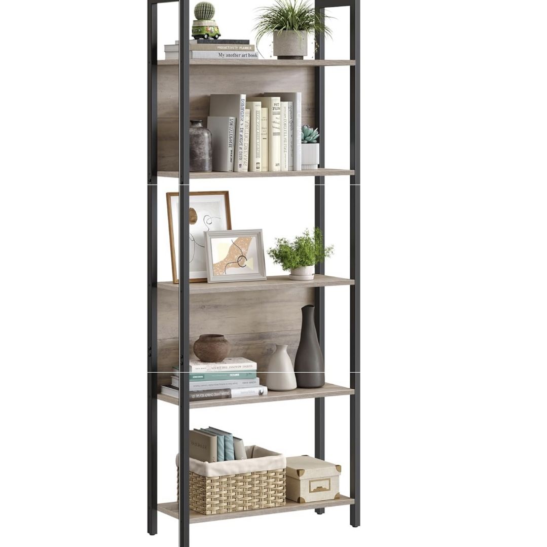 5-Tier Bookshelf, Book Shelf, Industrial Bookcase, with Steel Frame, for Living Room, Home Office, Bedroom