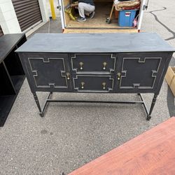Elegant Black Sideboard / Buffet Cabinet with Brass Hardware – Vintage Style
