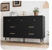 Modern Black 7-Drawer Dresser • Gold Hardware • Great Condition