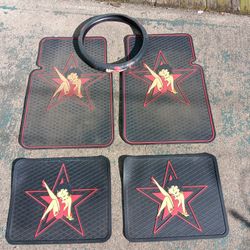 Betty Boop Set Of Car Floor Mats And Steering  Wheel Cover Like New