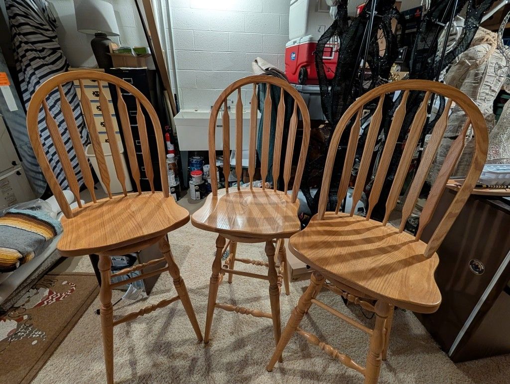 Three Amish Oak Stools