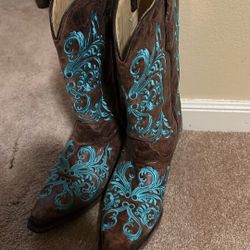 Brown And Turquoise Cowboy Boots