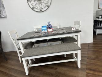 6pc Dining Table + Bench