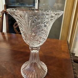 Tall Crystal Czech Republic Vase Centerpiece In Like New Condition Home Decor
