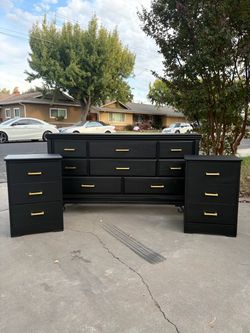 Black Dresser with Two Matching Nightstands