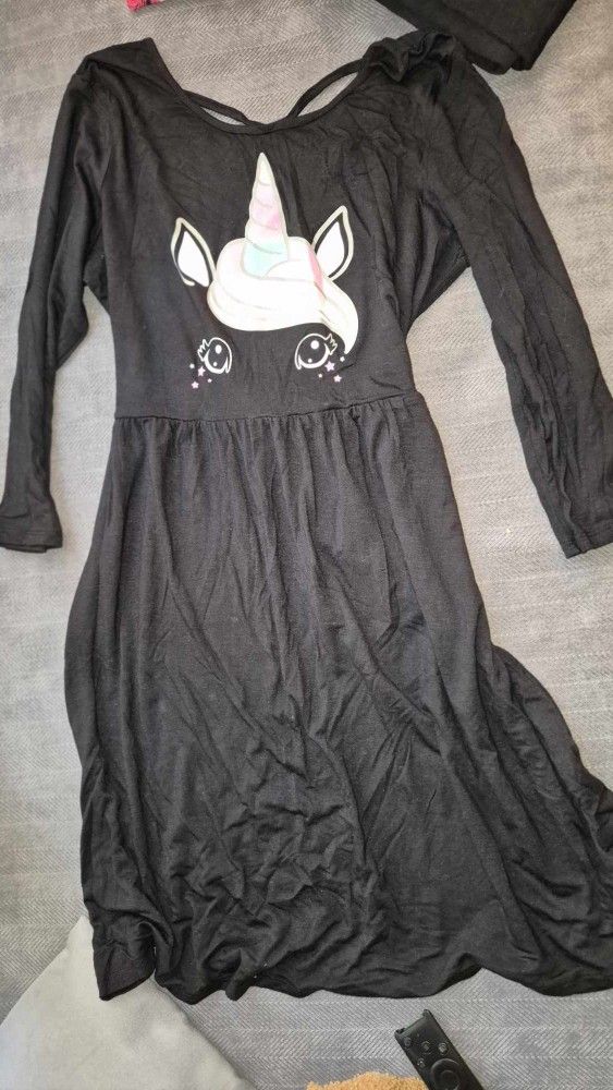 Girl Unicorn Dress, Black Size 10-12