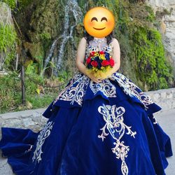 Blue And Gold Quinceanera Dress