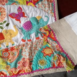 Levtex Elephant Baby Quilt And Dust Ruffle 