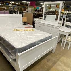 White Sleigh Bedroomset/Dresser,mirror,nightstand,bed/Queen And King Size Available/Mattress Sold Separately