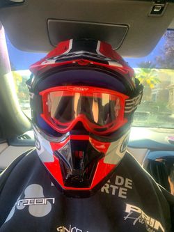 Red - blk -white off road Scott motorcycle racing helmet clx3 size Med with gargles to match and a Loiter racing shirt medium all for 40 $.