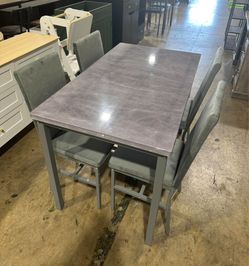 5 Piece Dining Table Set, Faux Marble Small Kitchen Table Chairs Set of 4 with Upholstered Dinner Chairs, (Grey+Velvet Grey)