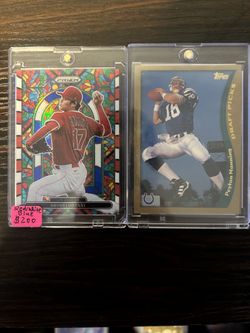 Shohei Ohtani red/white/blue stained glass & Peyton Manning Topps Rookie